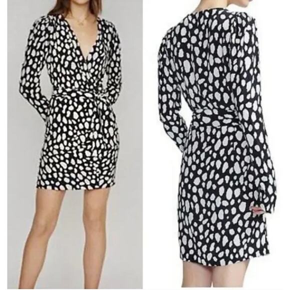 Maje Rossima Spot-Print V-Neck Faux Wrap Dress Size Medium - Picture 2 of 5